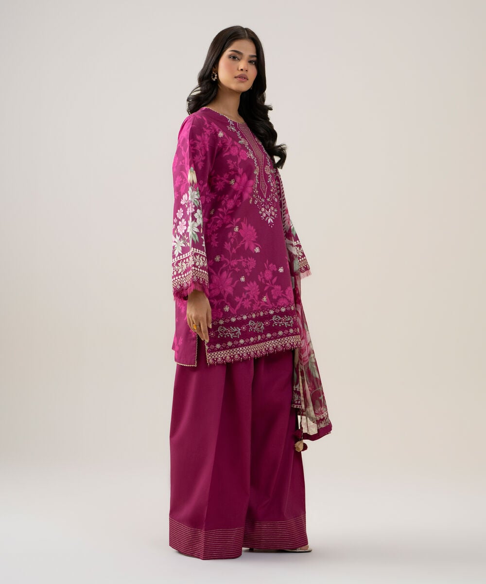 3 Piece - Embroidered Cotton Suit — Sapphire view 3