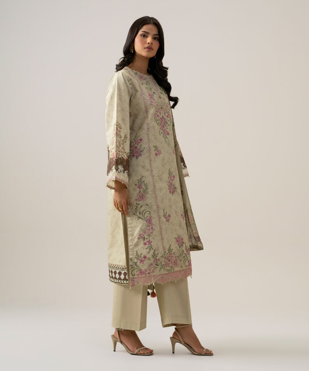 3 Piece - Embroidered Cotton Suit — Sapphire view 3