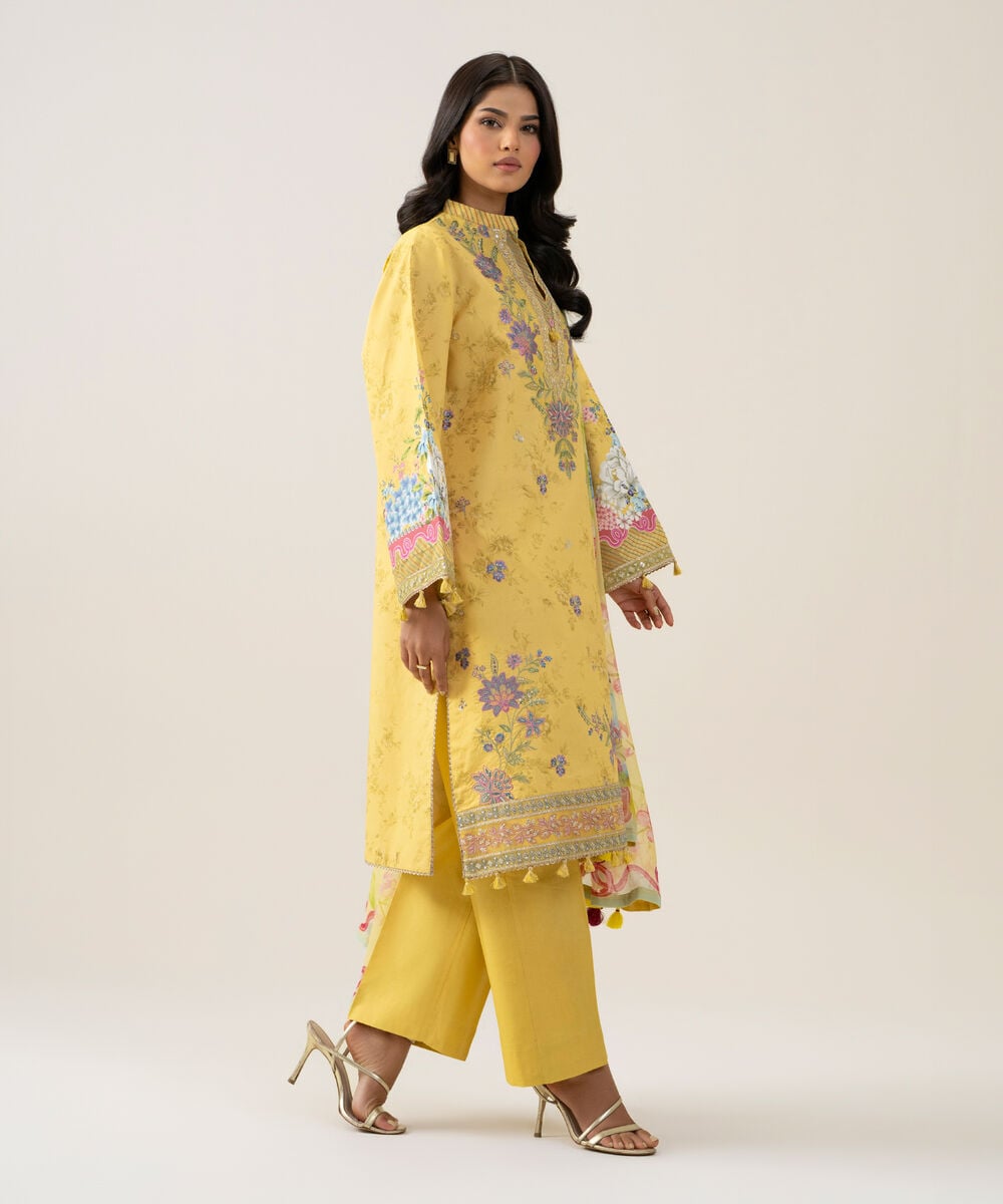 3 Piece - Embroidered Cotton Suit — Sapphire view 3