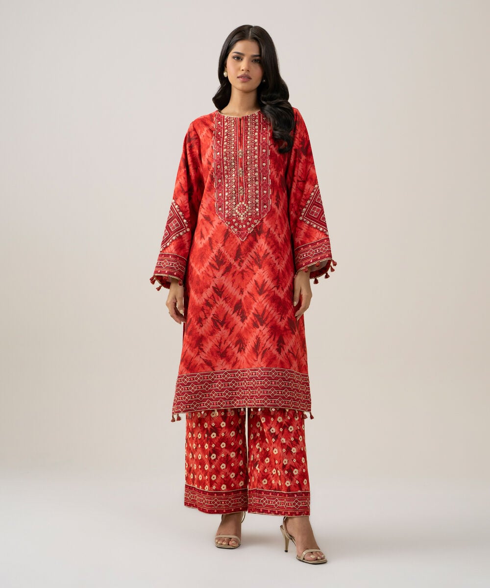 2 Piece - Embroidered Linen Suit — Sapphire