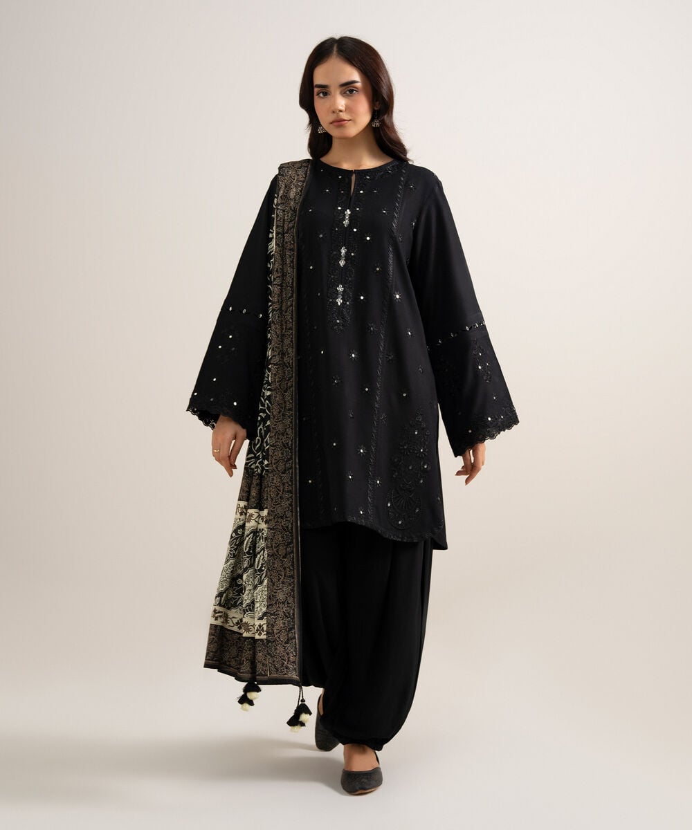 3 Piece - Embroidered Linen Suit — Sapphire