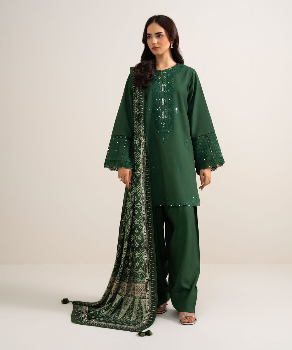 3 Piece - Embroidered Linen Suit — Sapphire