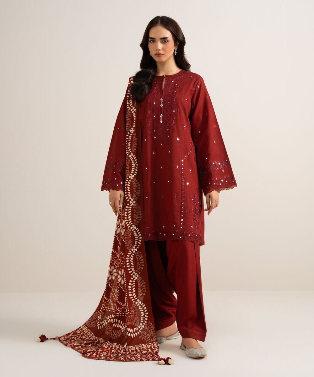 3 Piece - Embroidered Linen Suit — Sapphire