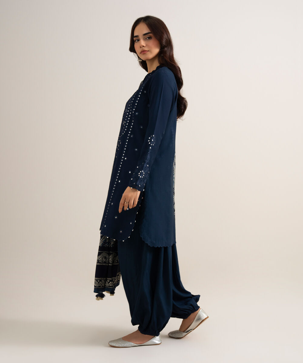 3 Piece - Embroidered Linen Suit — Sapphire view 3
