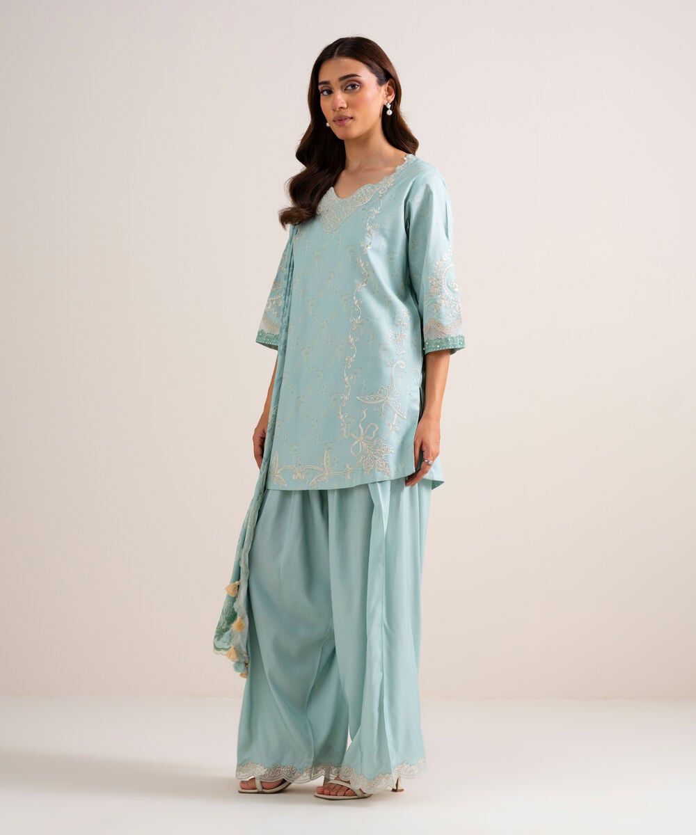 3 Piece - Embroidered Linen Suit — Sapphire view 3