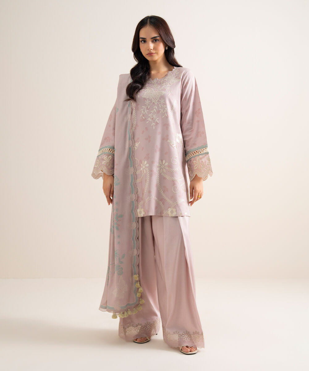 3 Piece - Embroidered Linen Suit — Sapphire