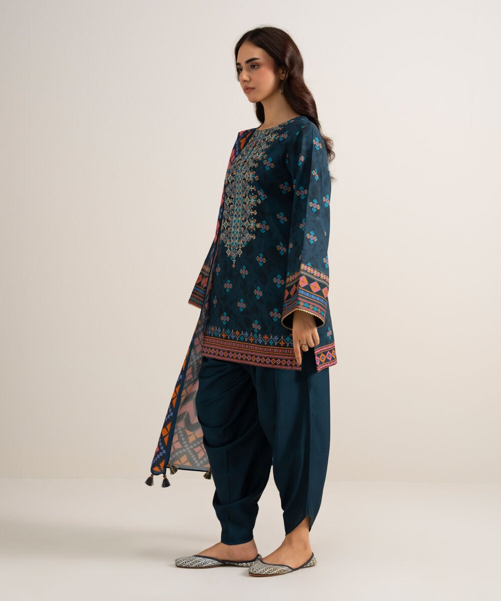 3 Piece - Embroidered Linen Suit — Sapphire view 3