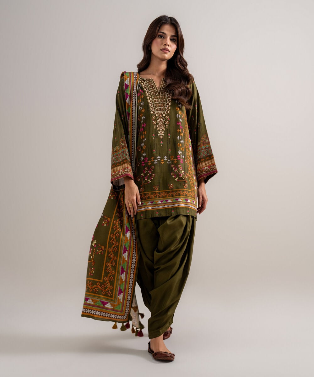 3 Piece - Embroidered Linen Suit — Sapphire