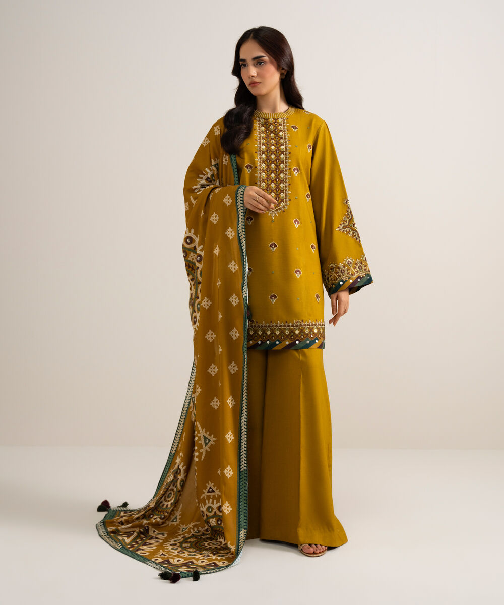3 Piece - Embroidered Linen Suit — Sapphire