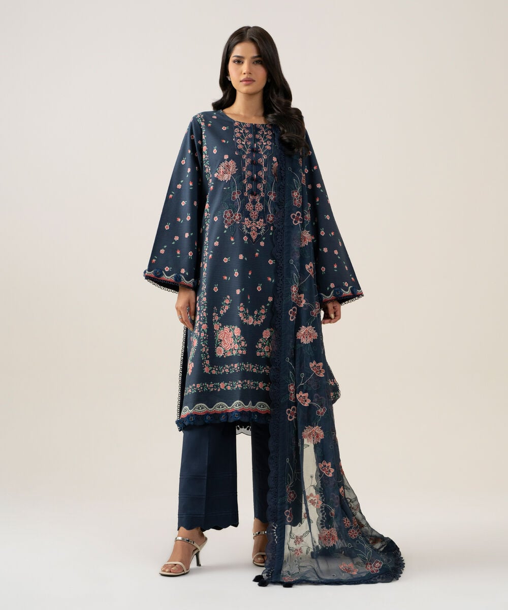 3 Piece - Embroidered Lawn Suit — Sapphire