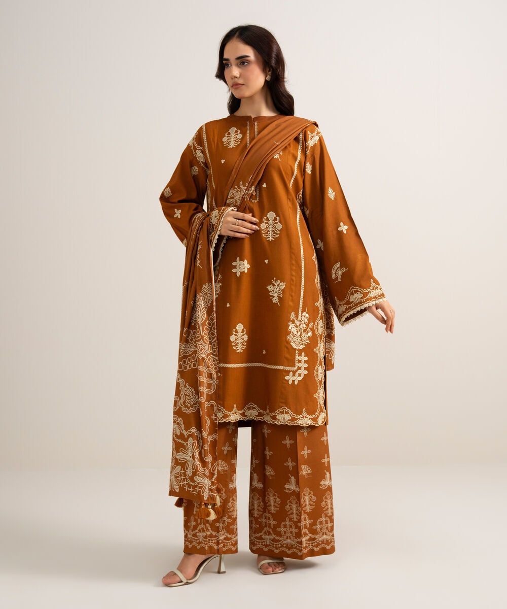 3 Piece - Embroidered Linen Suit — Sapphire