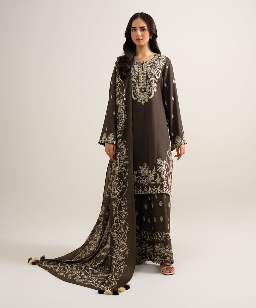 3 Piece - Embroidered Linen Suit — Sapphire