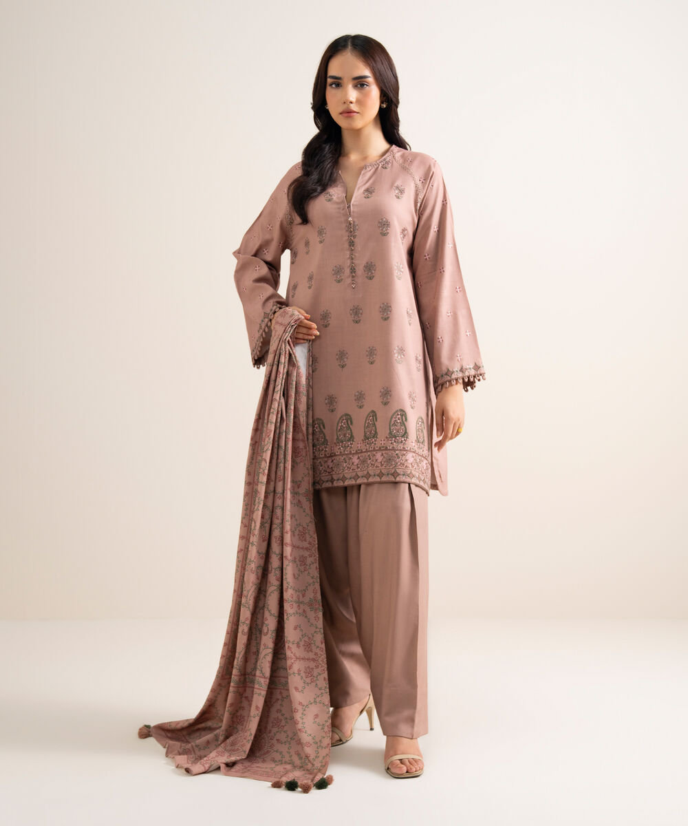 3 Piece - Embroidered Linen Suit — Sapphire