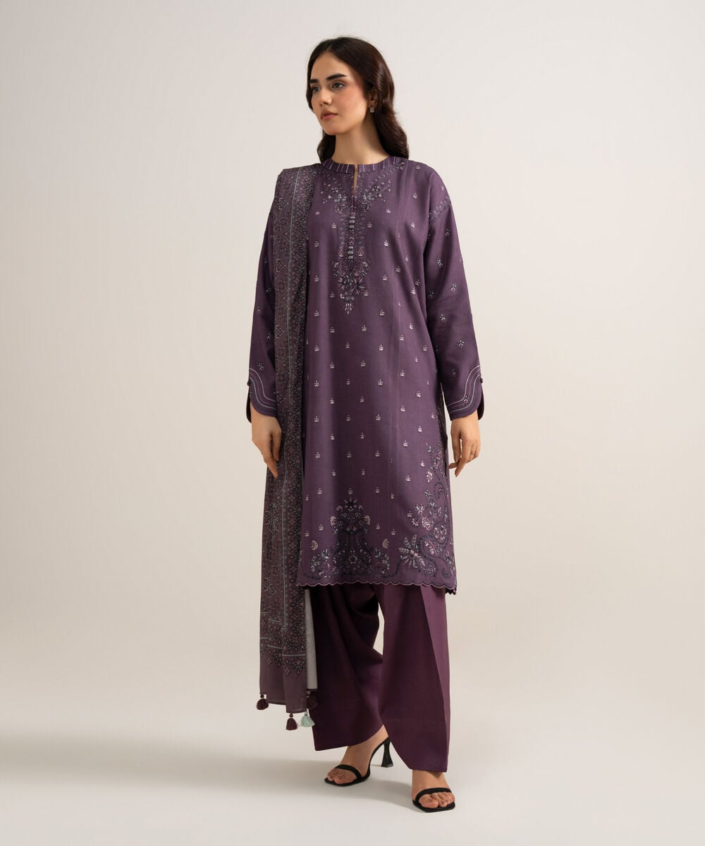3 Piece - Embroidered Linen Suit — Sapphire