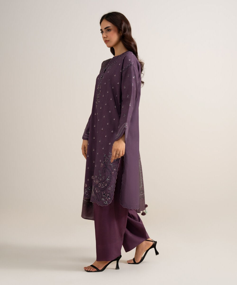 3 Piece - Embroidered Linen Suit — Sapphire view 3