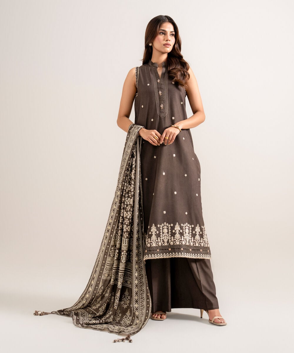 3 Piece - Embroidered Linen Suit — Sapphire