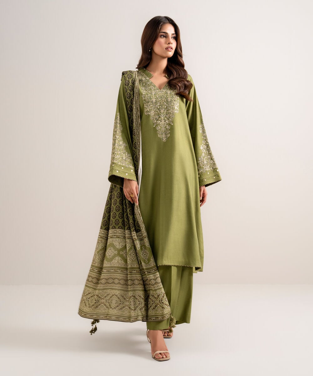 3 Piece - Embroidered Linen Suit — Sapphire