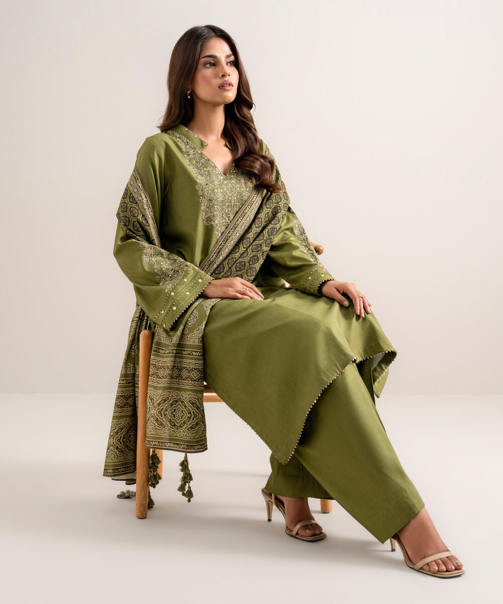 3 Piece - Embroidered Linen Suit — Sapphire view 3