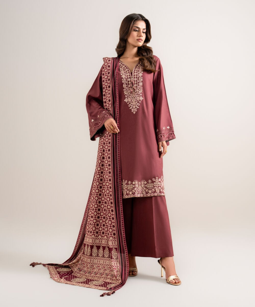 3 Piece - Embroidered Linen Suit — Sapphire