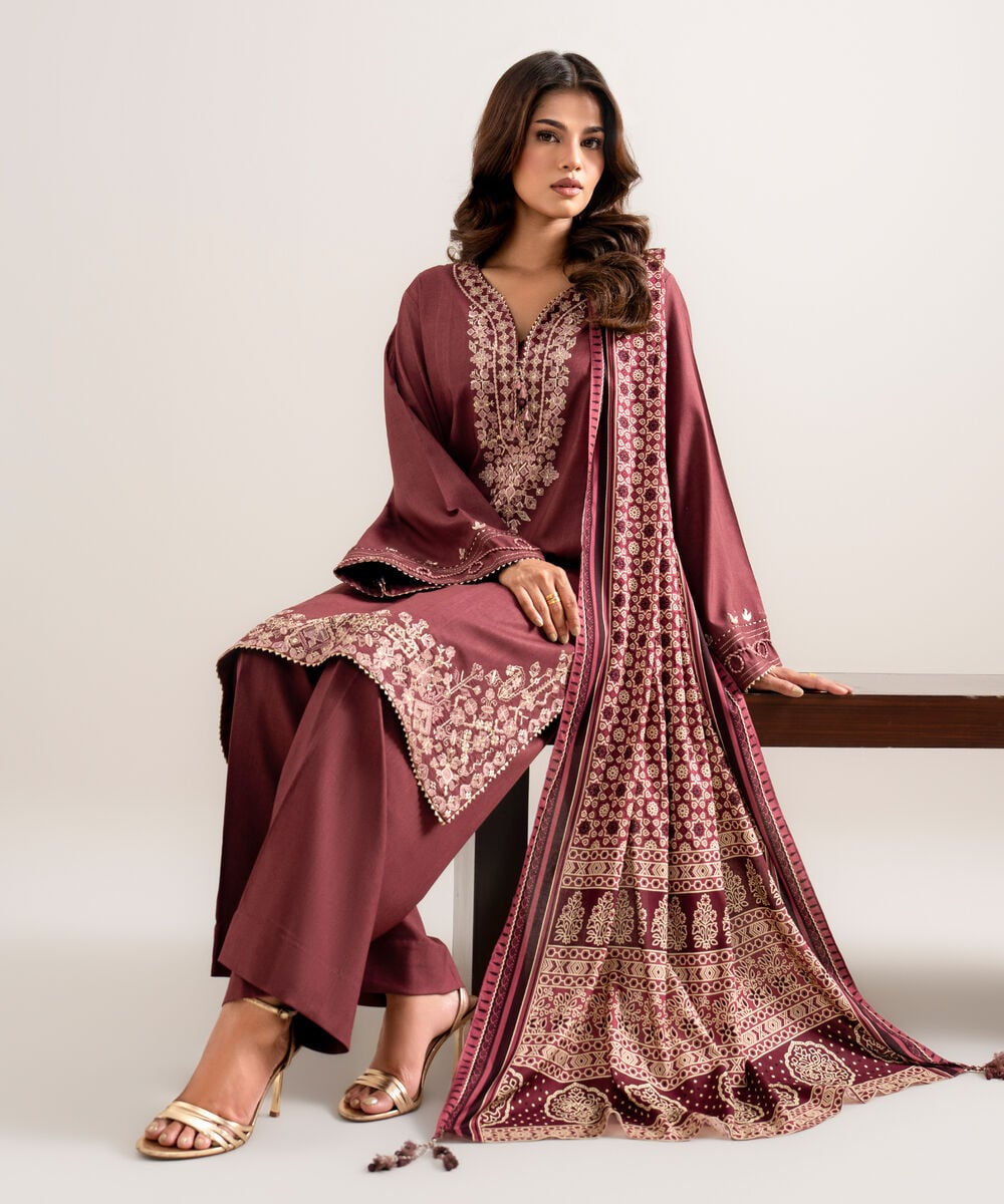 3 Piece - Embroidered Linen Suit — Sapphire view 3