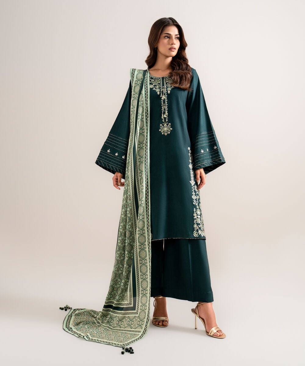 3 Piece - Embroidered Linen Suit — Sapphire