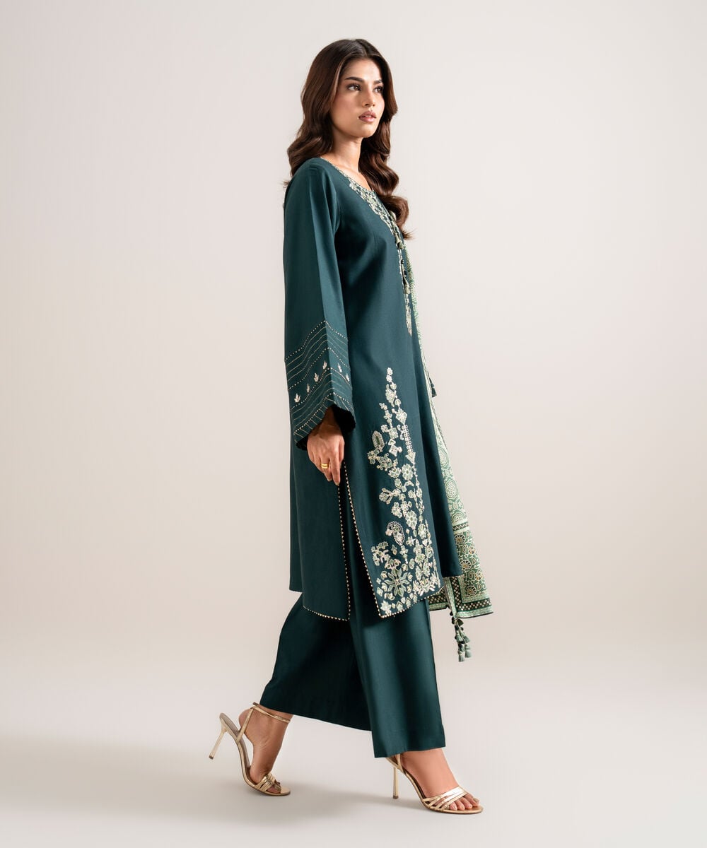 3 Piece - Embroidered Linen Suit — Sapphire view 3