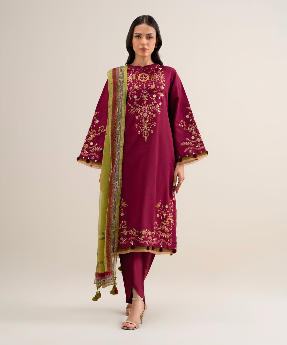3 Piece - Embroidered Cotton Viscose Suit — Sapphire