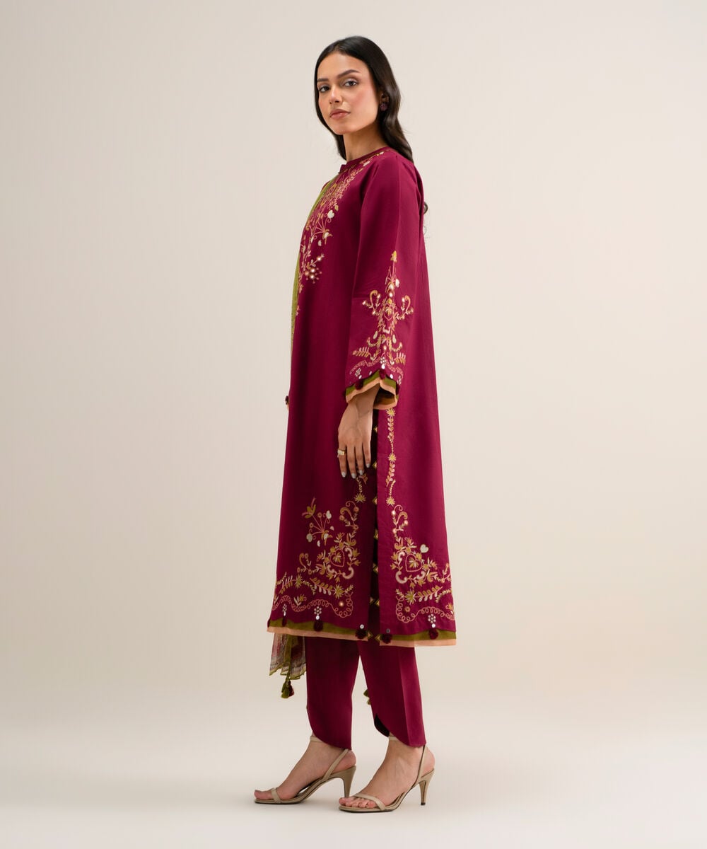 3 Piece - Embroidered Cotton Viscose Suit — Sapphire view 3