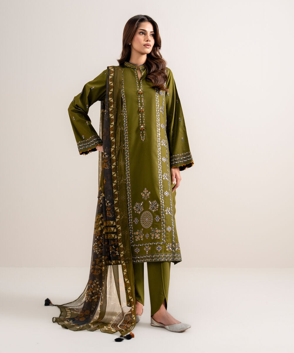 3 Piece - Embroidered Cotton Viscose Suit — Sapphire