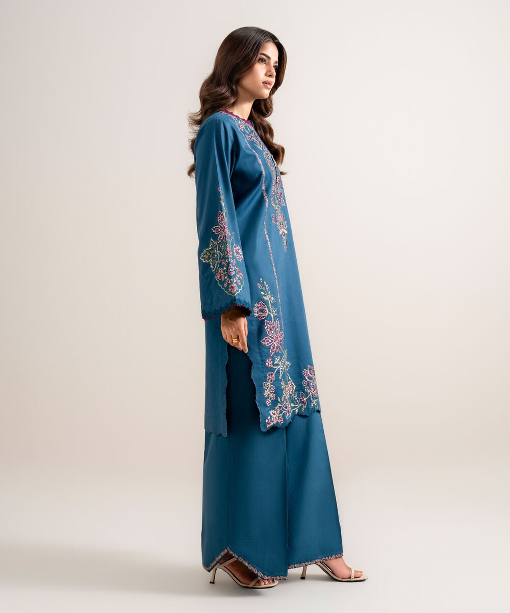 3 Piece - Embroidered Cotton Viscose Suit — Sapphire view 3