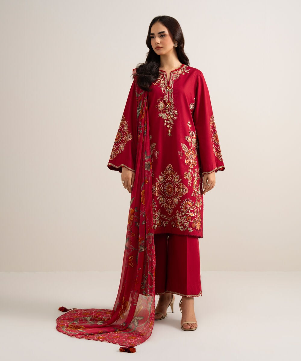 3 Piece - Embroidered Cotton Viscose Suit — Sapphire