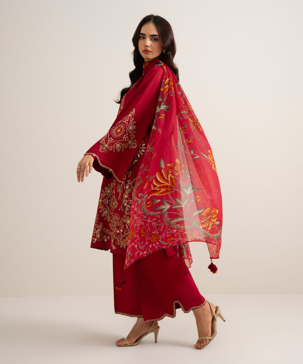 3 Piece - Embroidered Cotton Viscose Suit — Sapphire view 3
