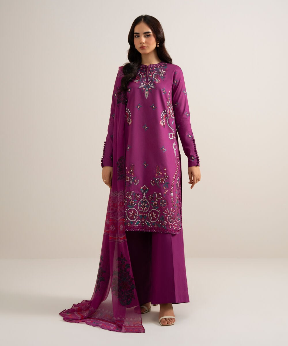 3 Piece - Embroidered Cotton Viscose Suit — Sapphire