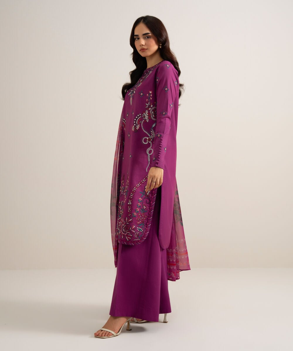 3 Piece - Embroidered Cotton Viscose Suit — Sapphire view 3