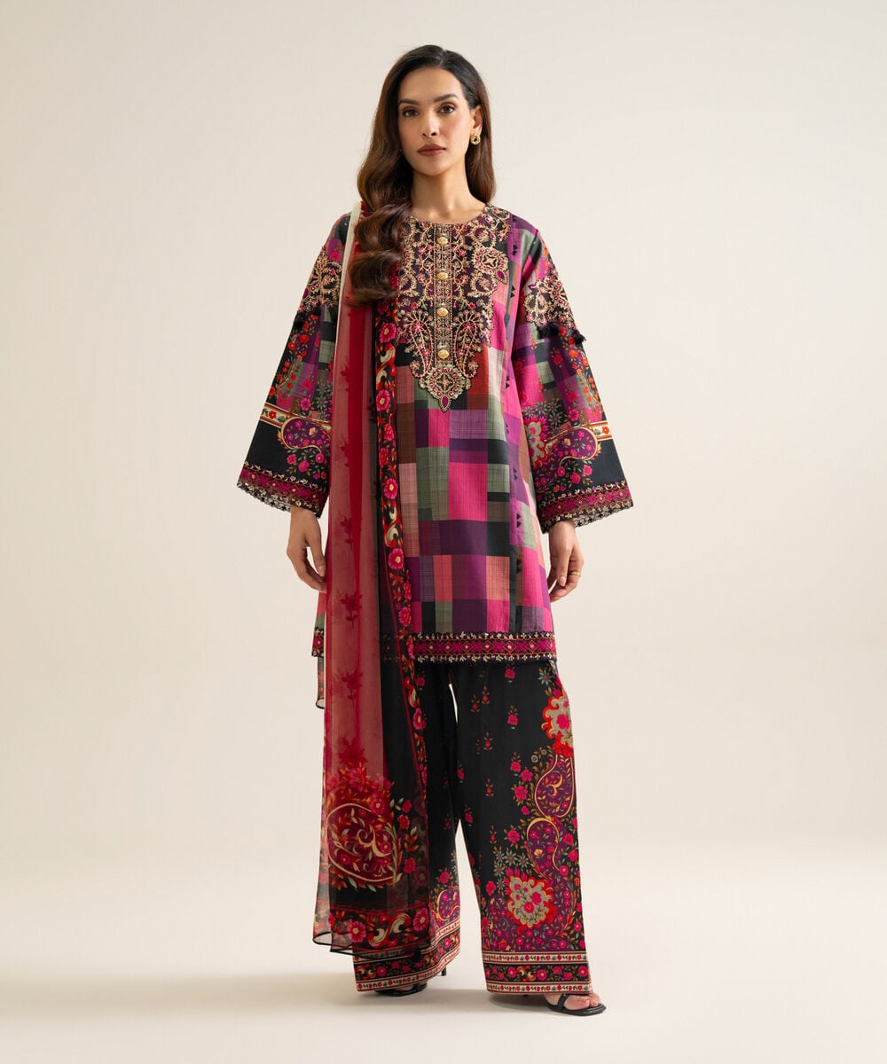 3 Piece - Embroidered Cotton Suit — Sapphire