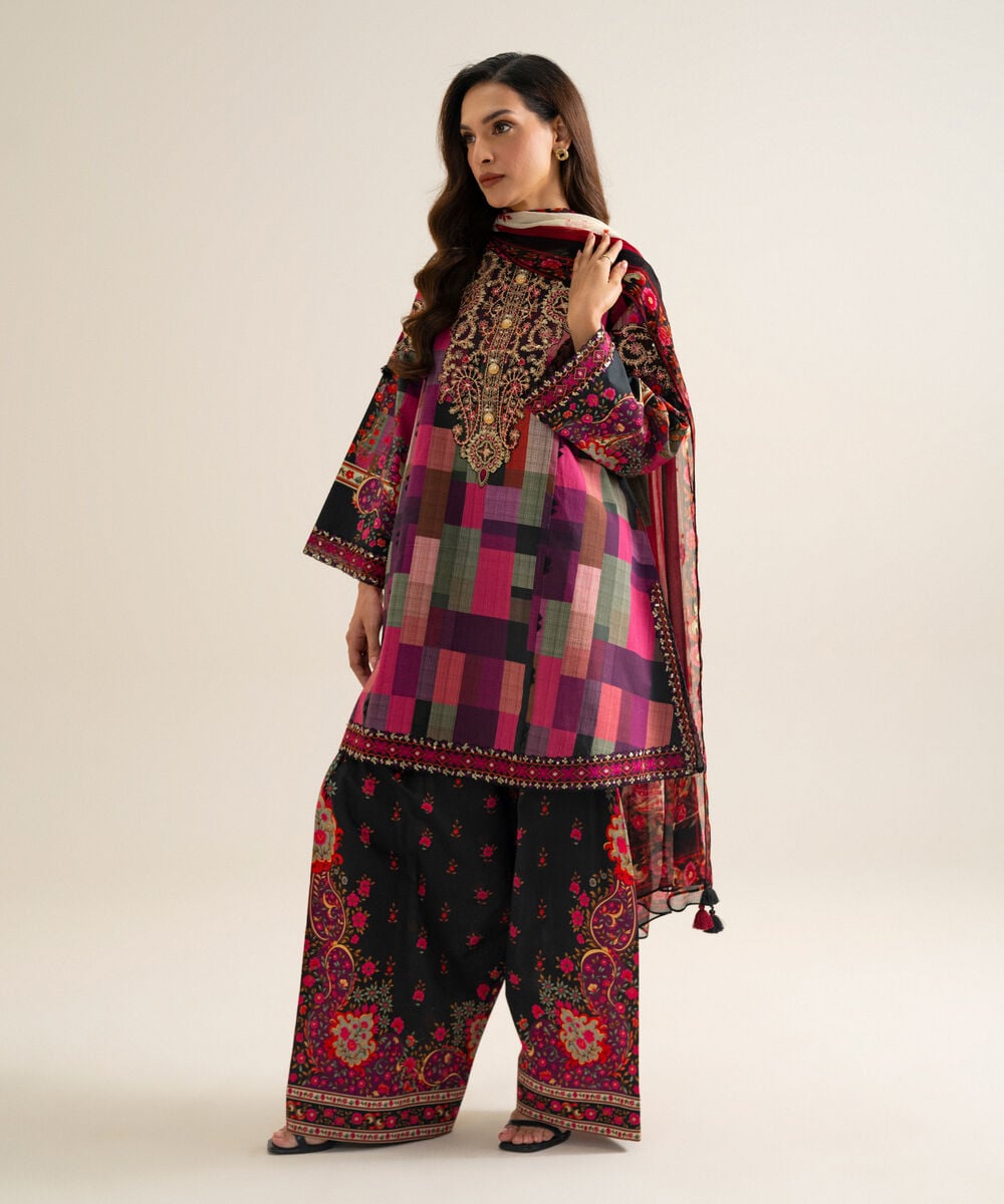3 Piece - Embroidered Cotton Suit — Sapphire view 3