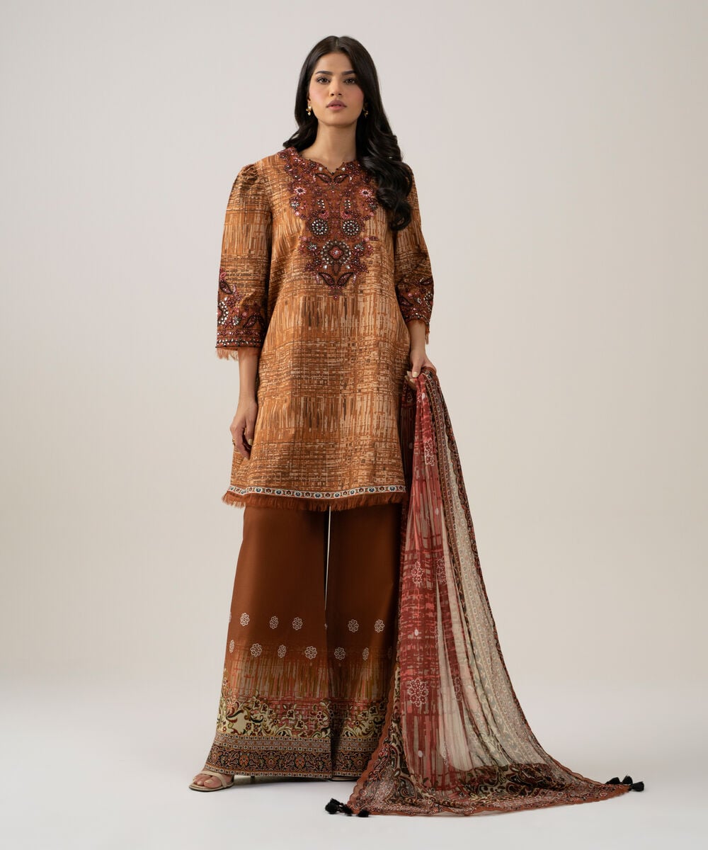 3 Piece - Embroidered Cotton Suit — Sapphire view 3