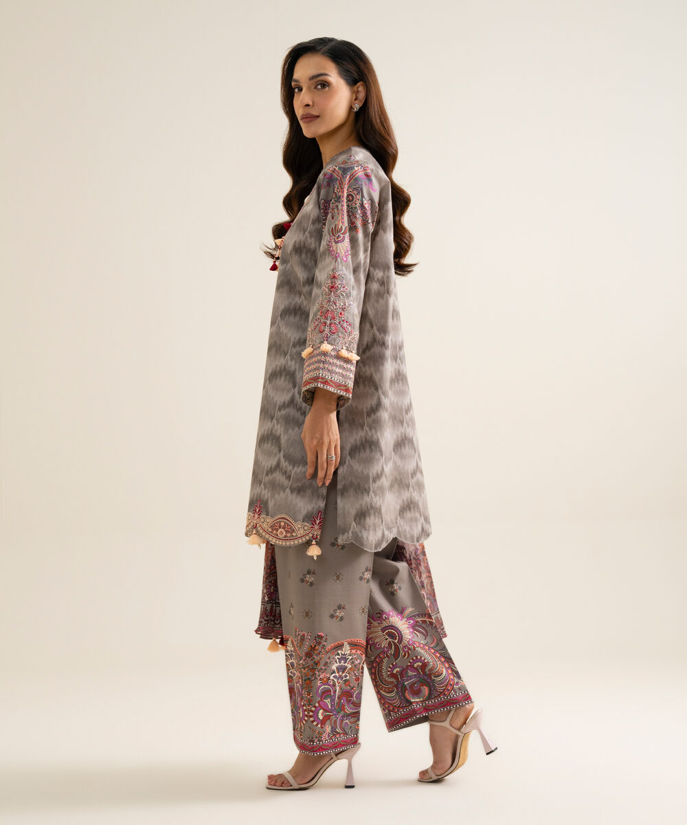3 Piece - Embroidered Cotton Suit — Sapphire view 3