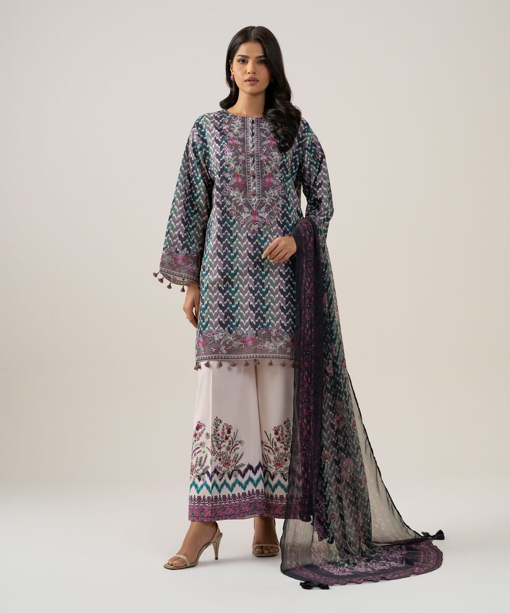 3 Piece - Embroidered Cotton Suit — Sapphire view 3