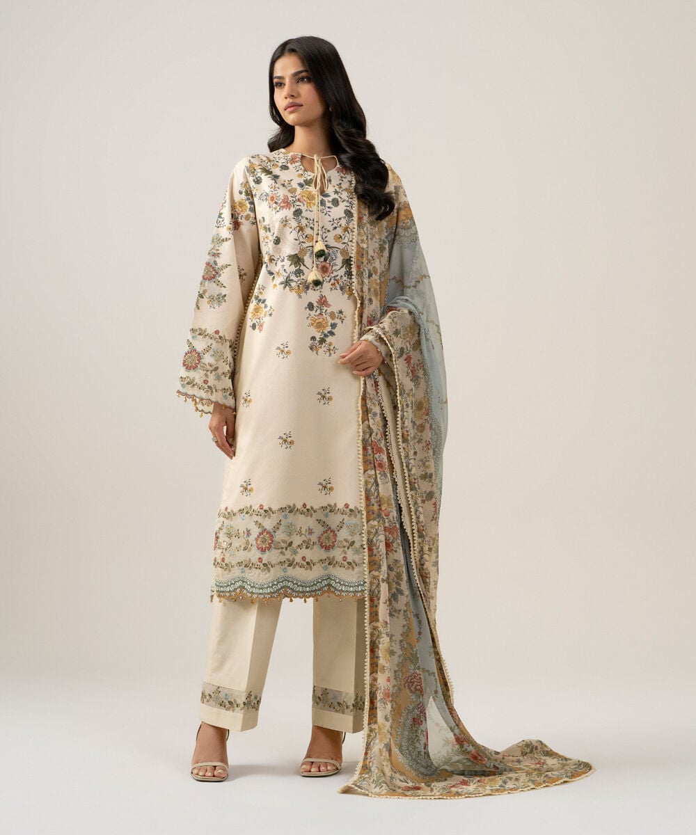3 Piece - Embroidered Dobby Suit — Sapphire