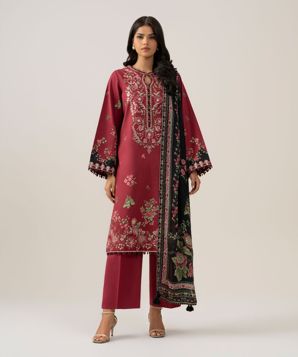 3 Piece - Embroidered Dobby Suit — Sapphire