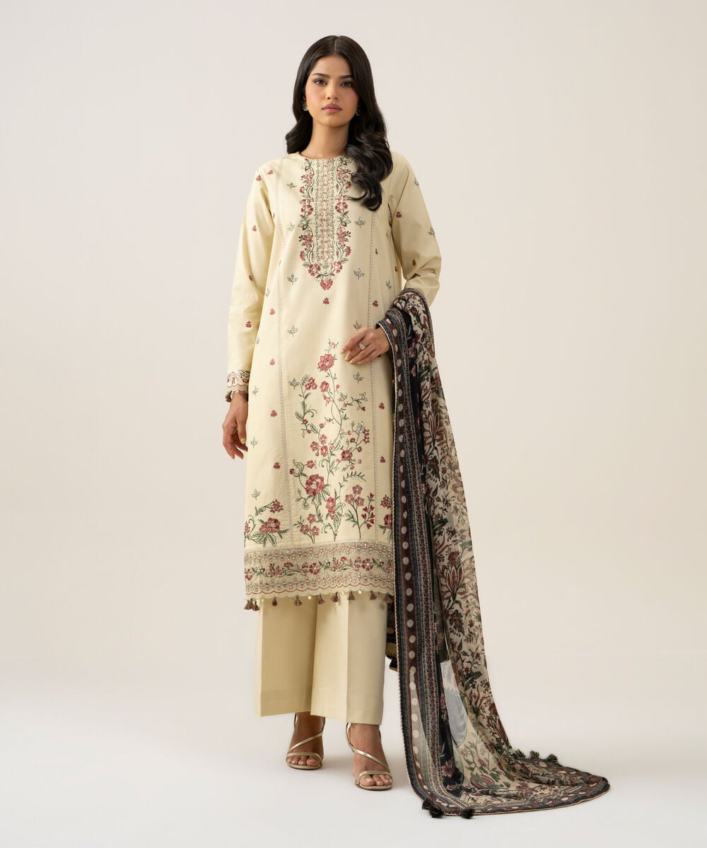 3 Piece - Embroidered Cotton Suit — Sapphire view 3