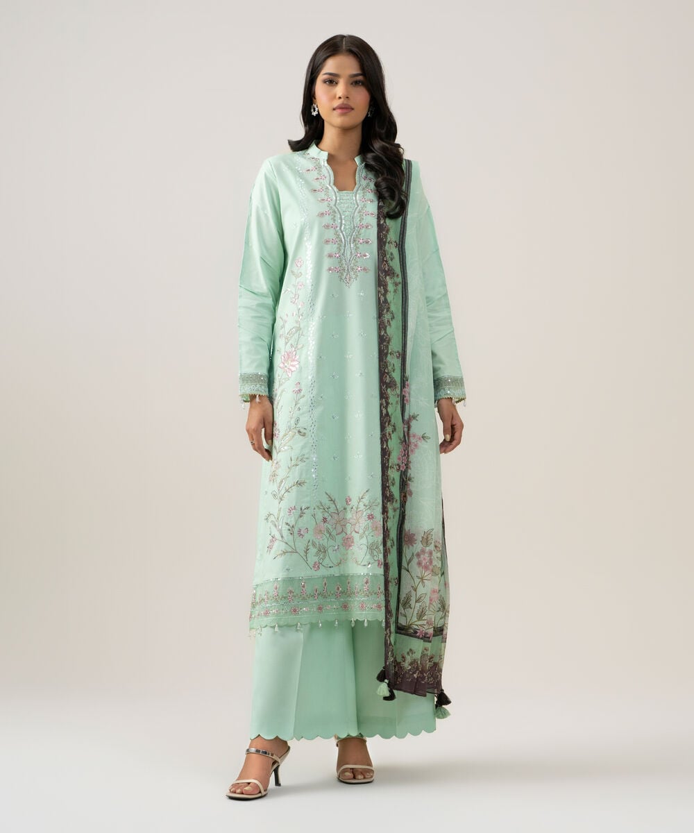3 Piece - Embroidered Cotton Suit — Sapphire view 3