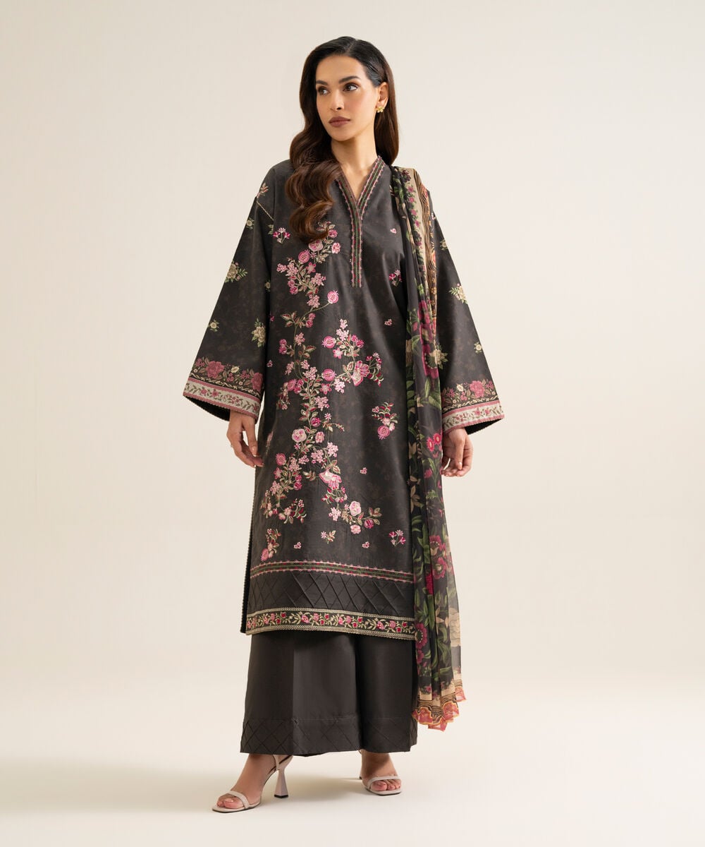 3 Piece - Embroidered Cotton Suit — Sapphire view 3