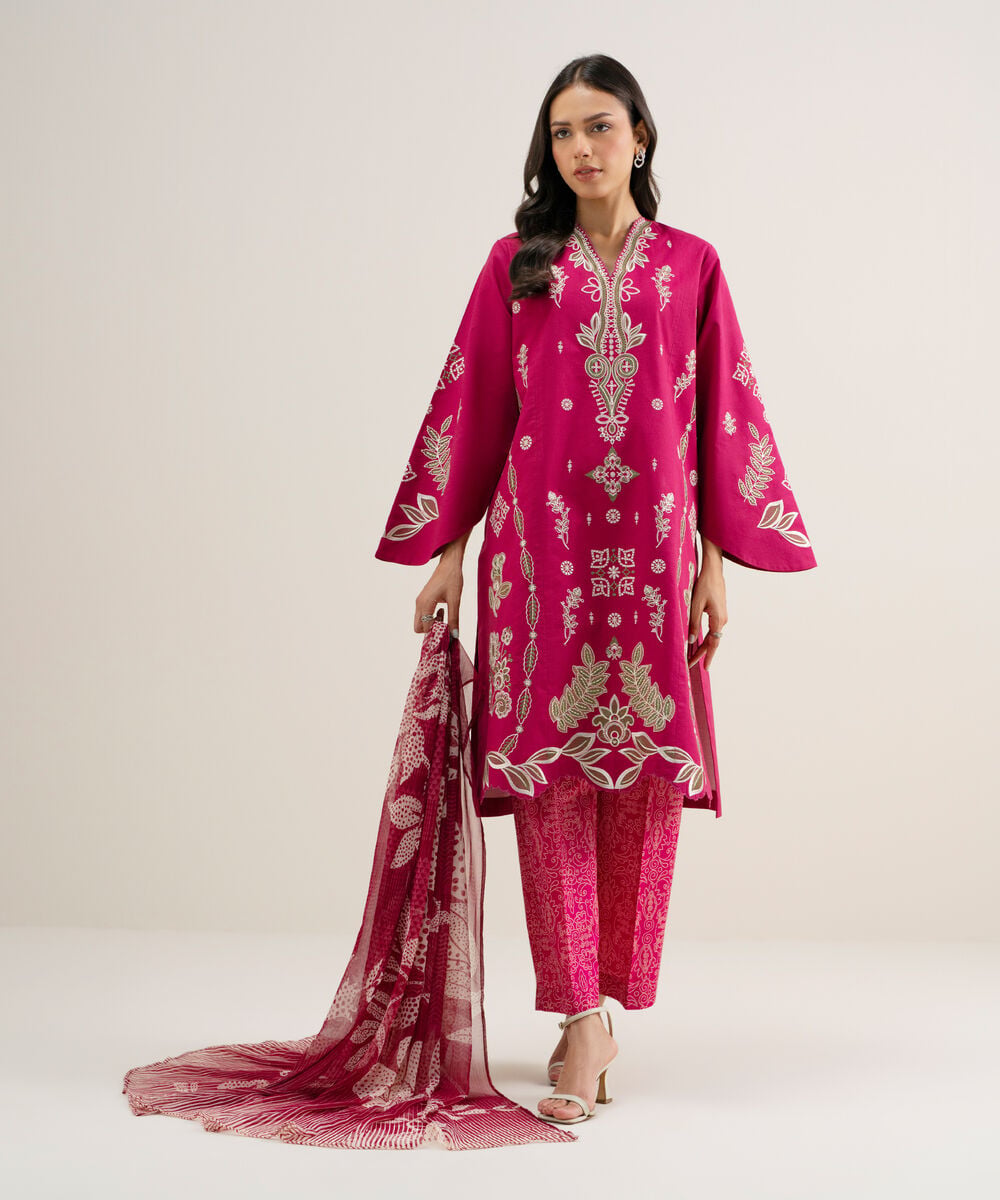 3 Piece - Embroidered Lawn Suit — Sapphire