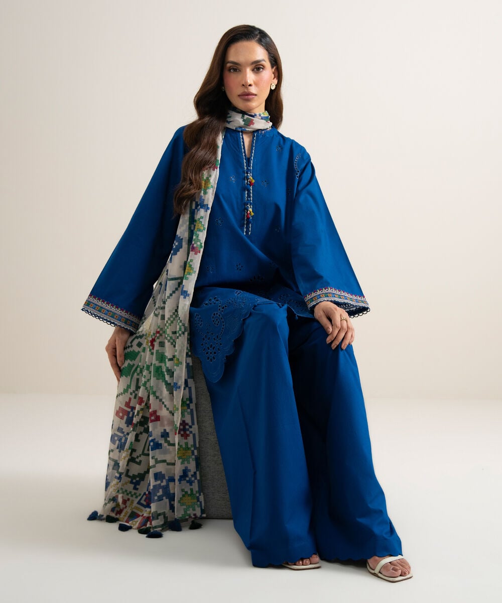 3 Piece - Embroidered Lawn Suit — Sapphire