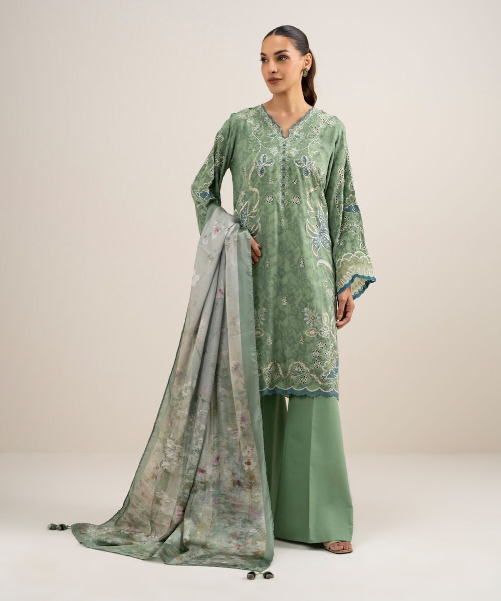 3 Piece - Embroidered Jacquard Suit — Sapphire