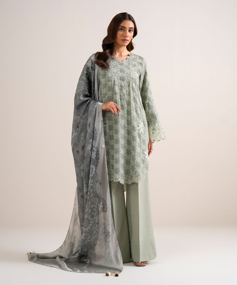 3 Piece - Embroidered Jacquard Suit — Sapphire