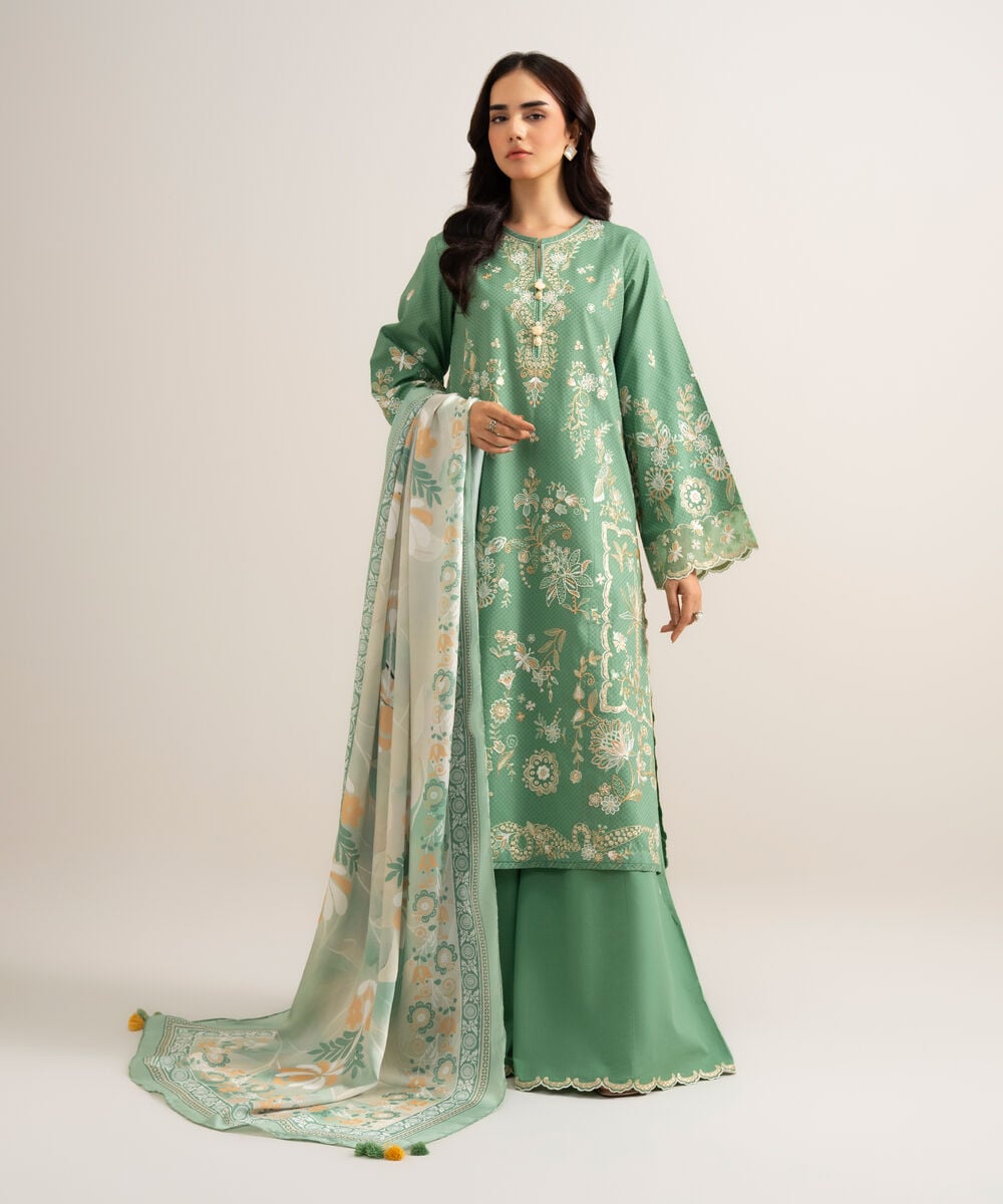 3 Piece - Embroidered Arabic Jacquard Suit — Sapphire