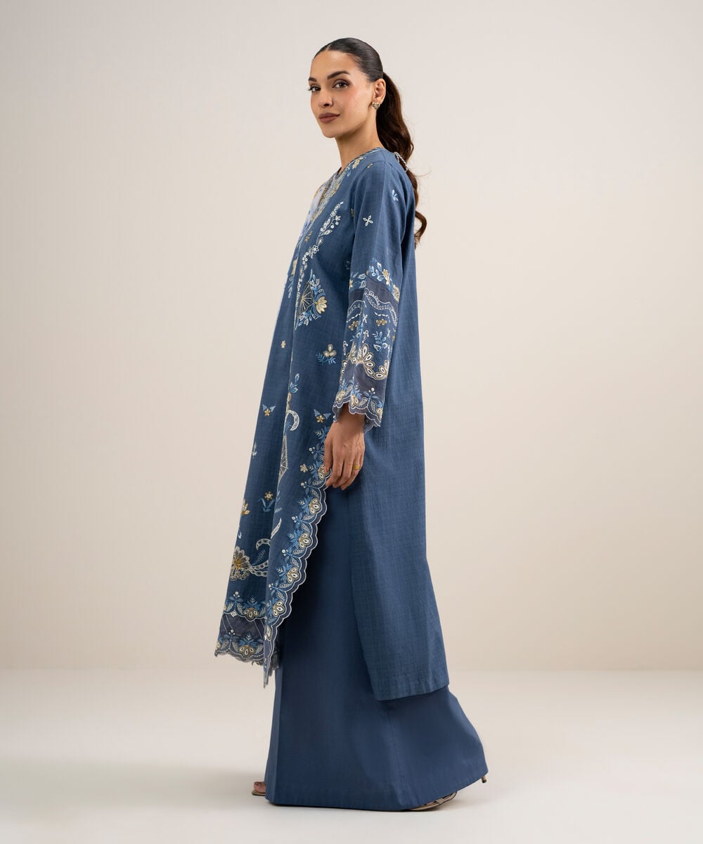 3 Piece - Embroidered Dobby Suit — Sapphire view 3